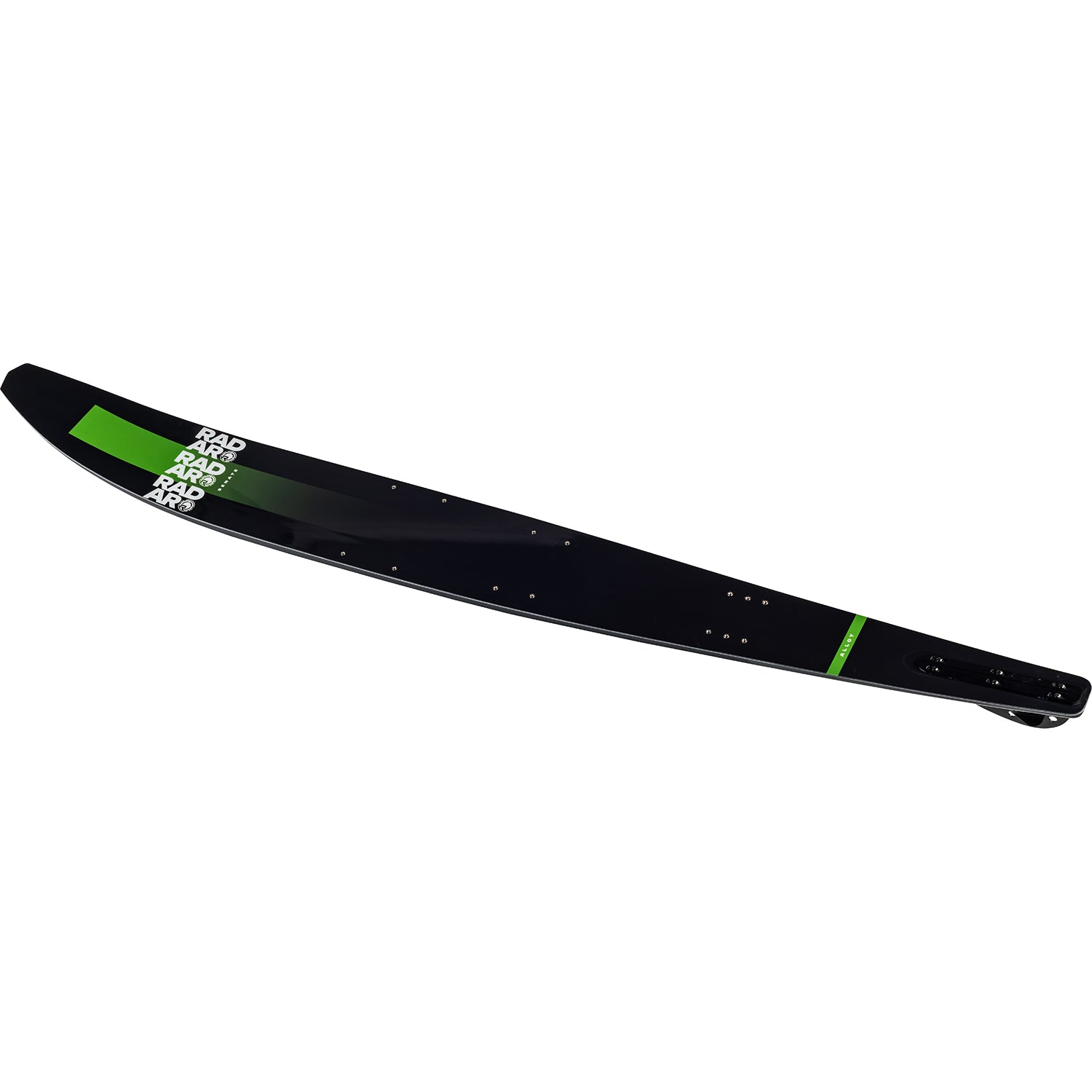 Black ski with green accents on a white background