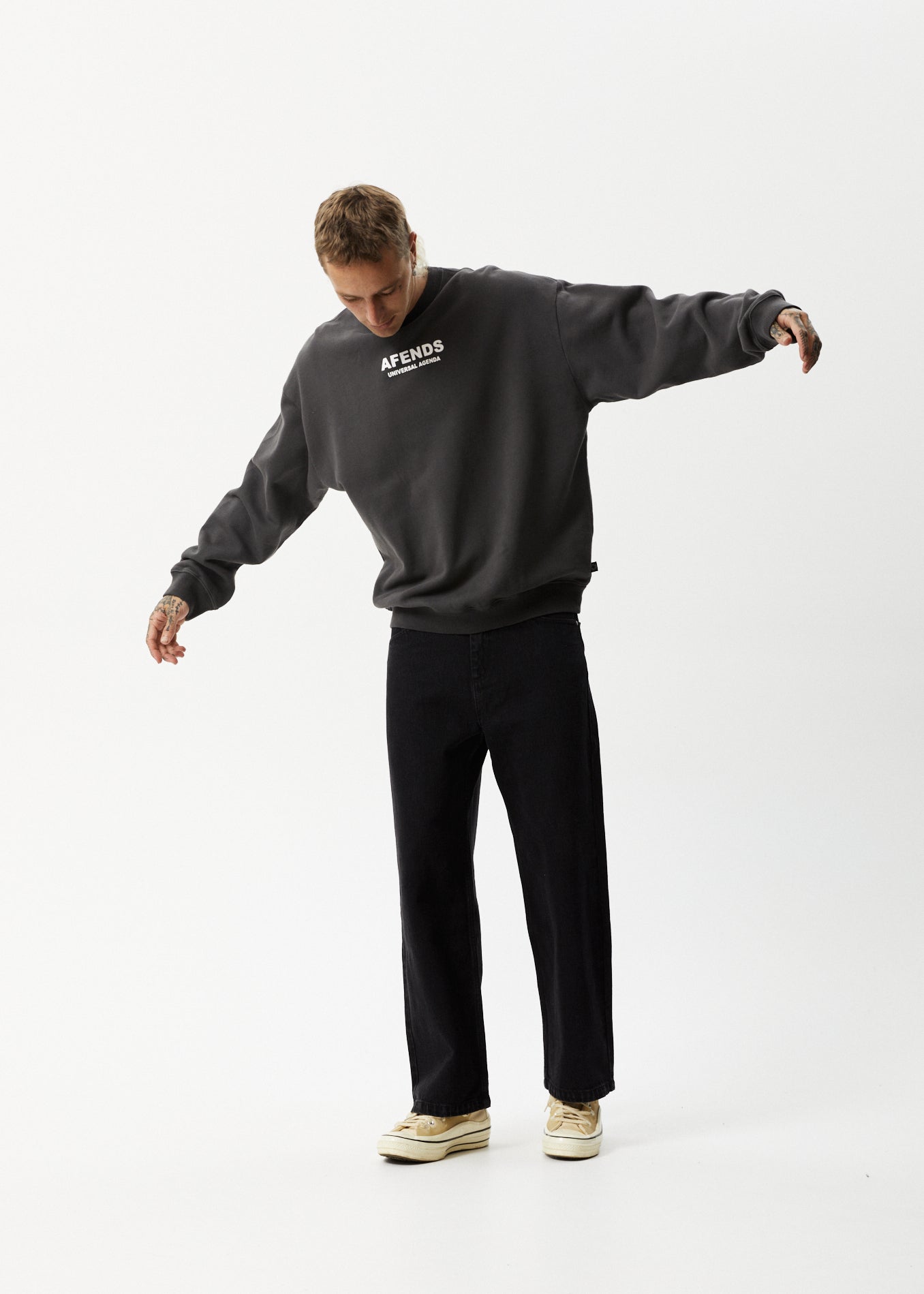 Universal Crew Neck Jumper Stone Black