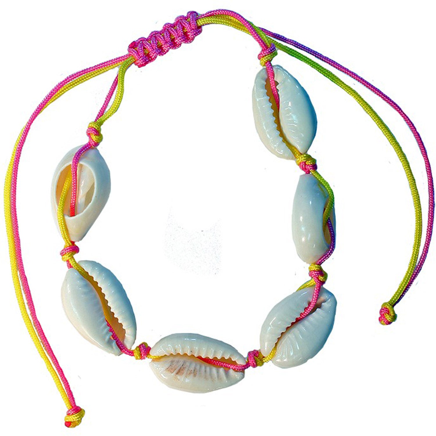 Cowrie Shell Bracelet W/ Pink & Yellow Strands