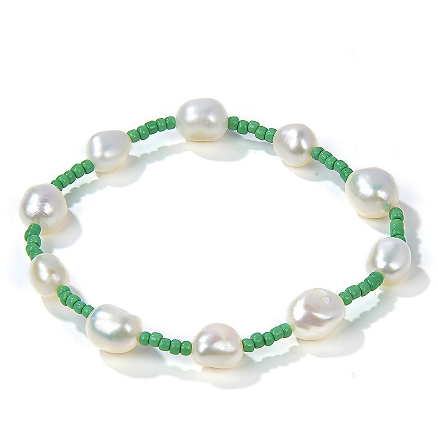 Green Seed Bead Bracelet W/ Pearls