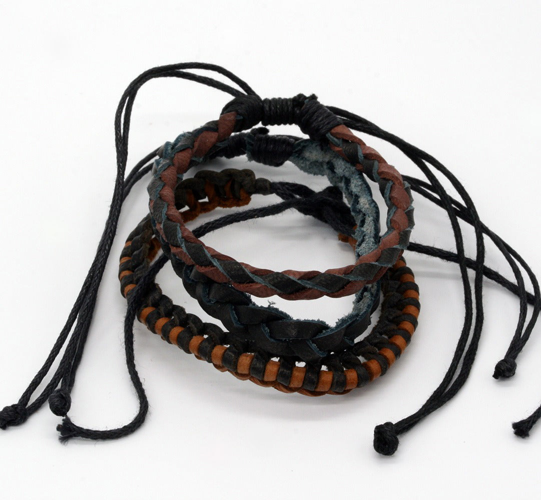 Set Of 3 Blk & Tan Bracelets