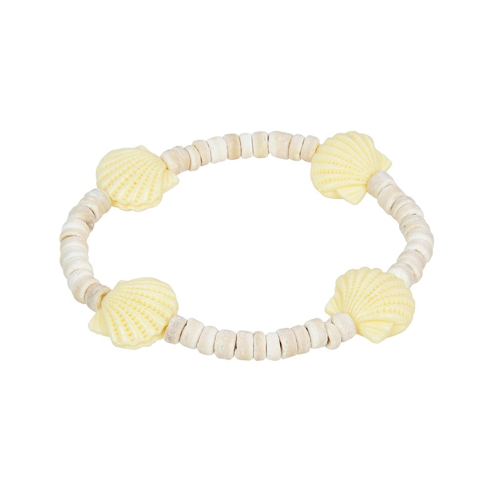 Natural Coconut Bead Bracelet W/ Natural Resin Seashells