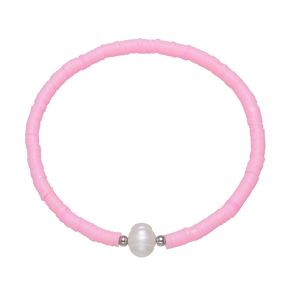 Pastel Pink Heishi Bracelet W/ Pearl