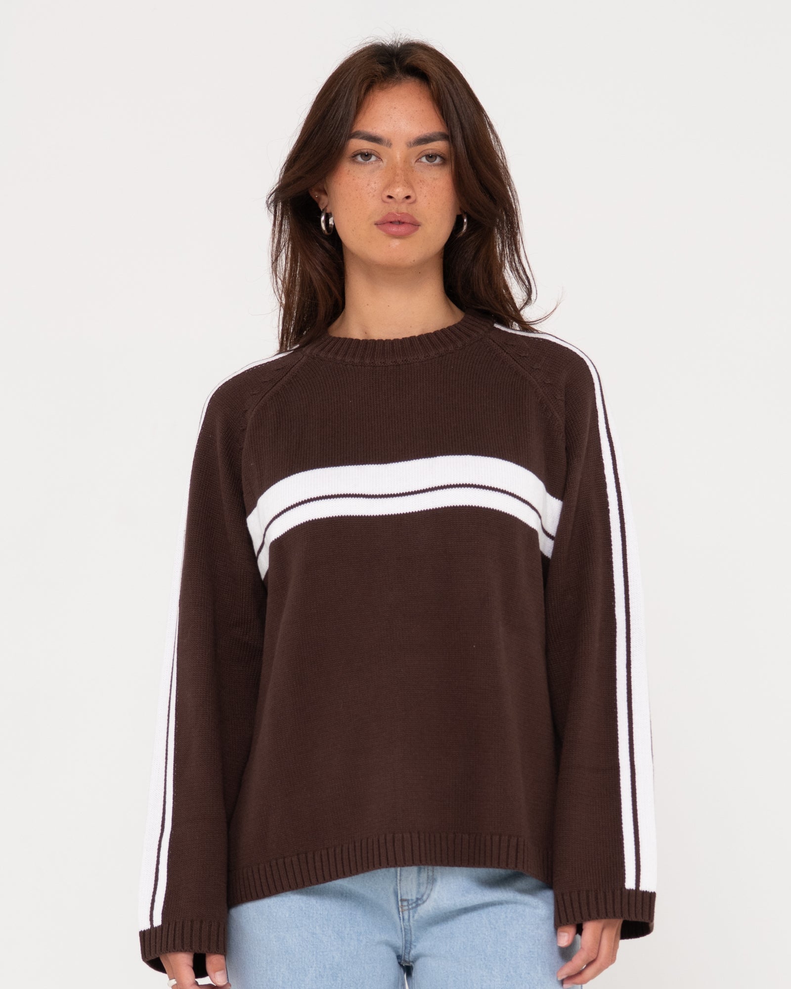 White Lines Oversized Crew Neck Knit