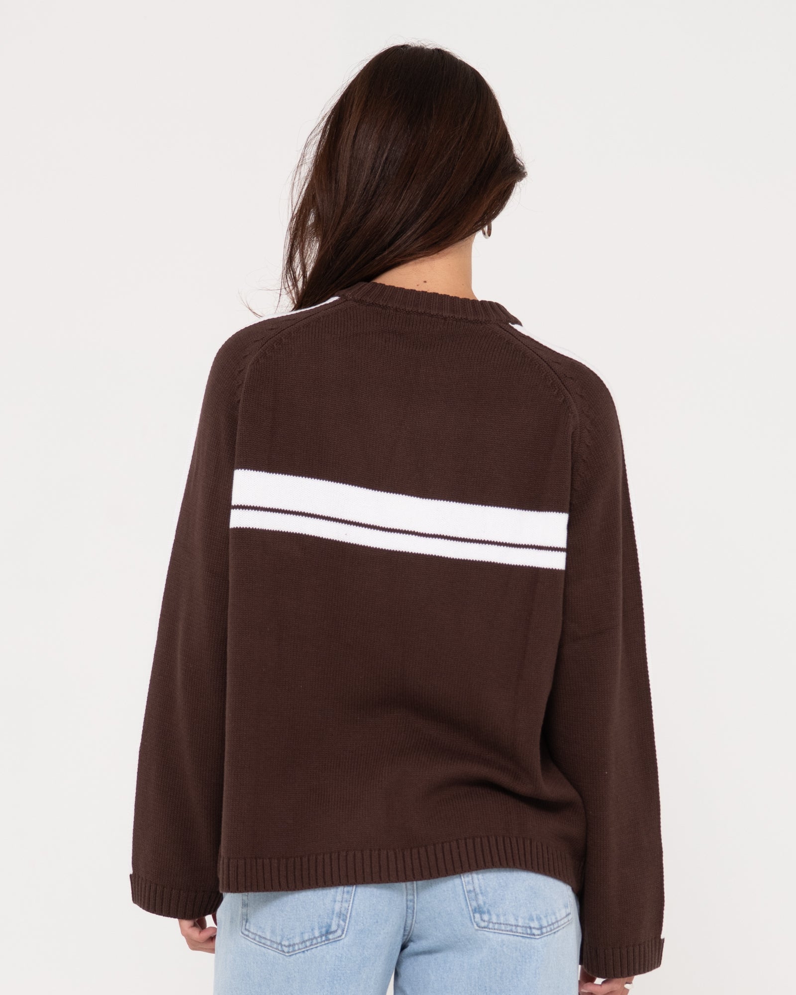 White Lines Oversized Crew Neck Knit