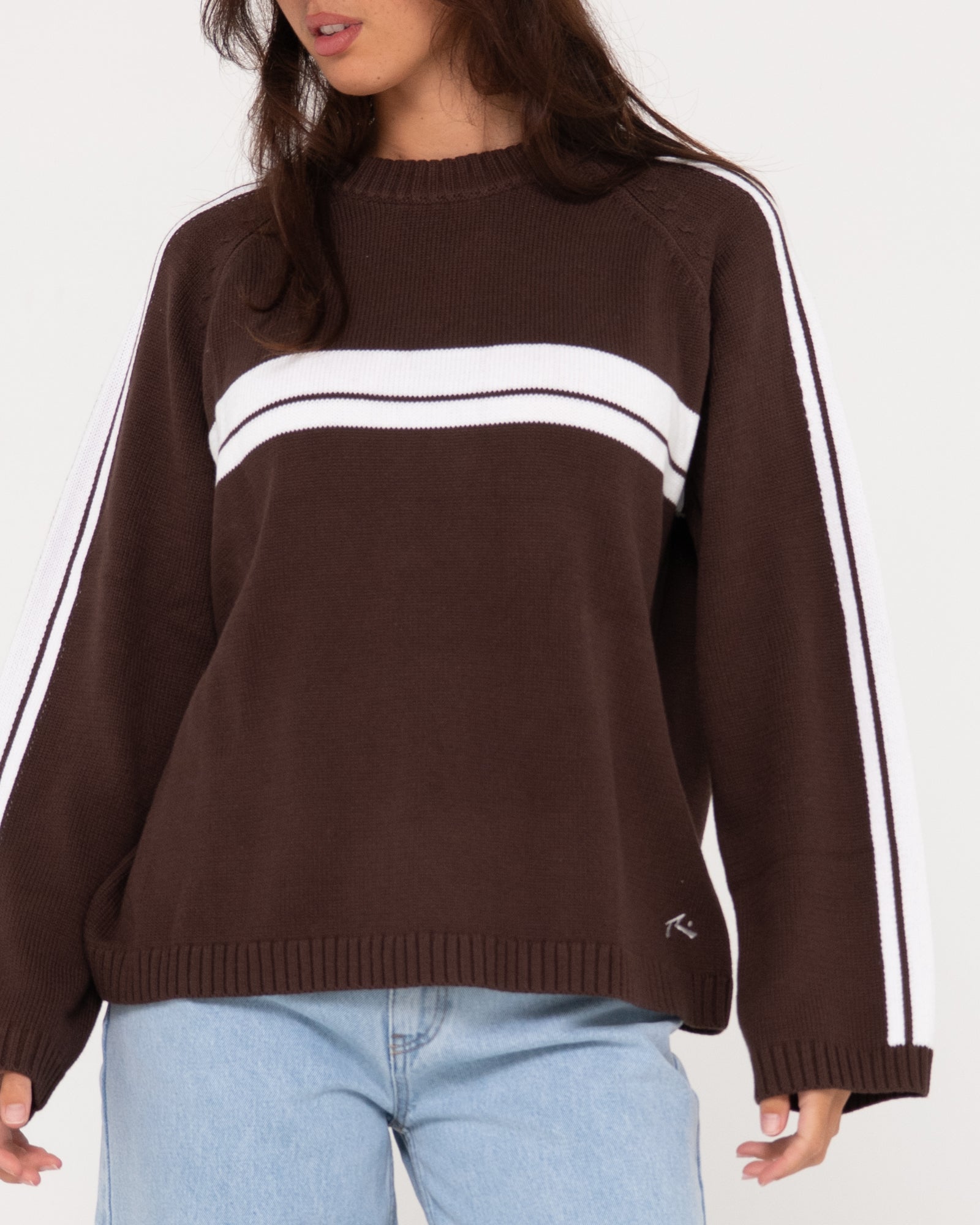 White Lines Oversized Crew Neck Knit