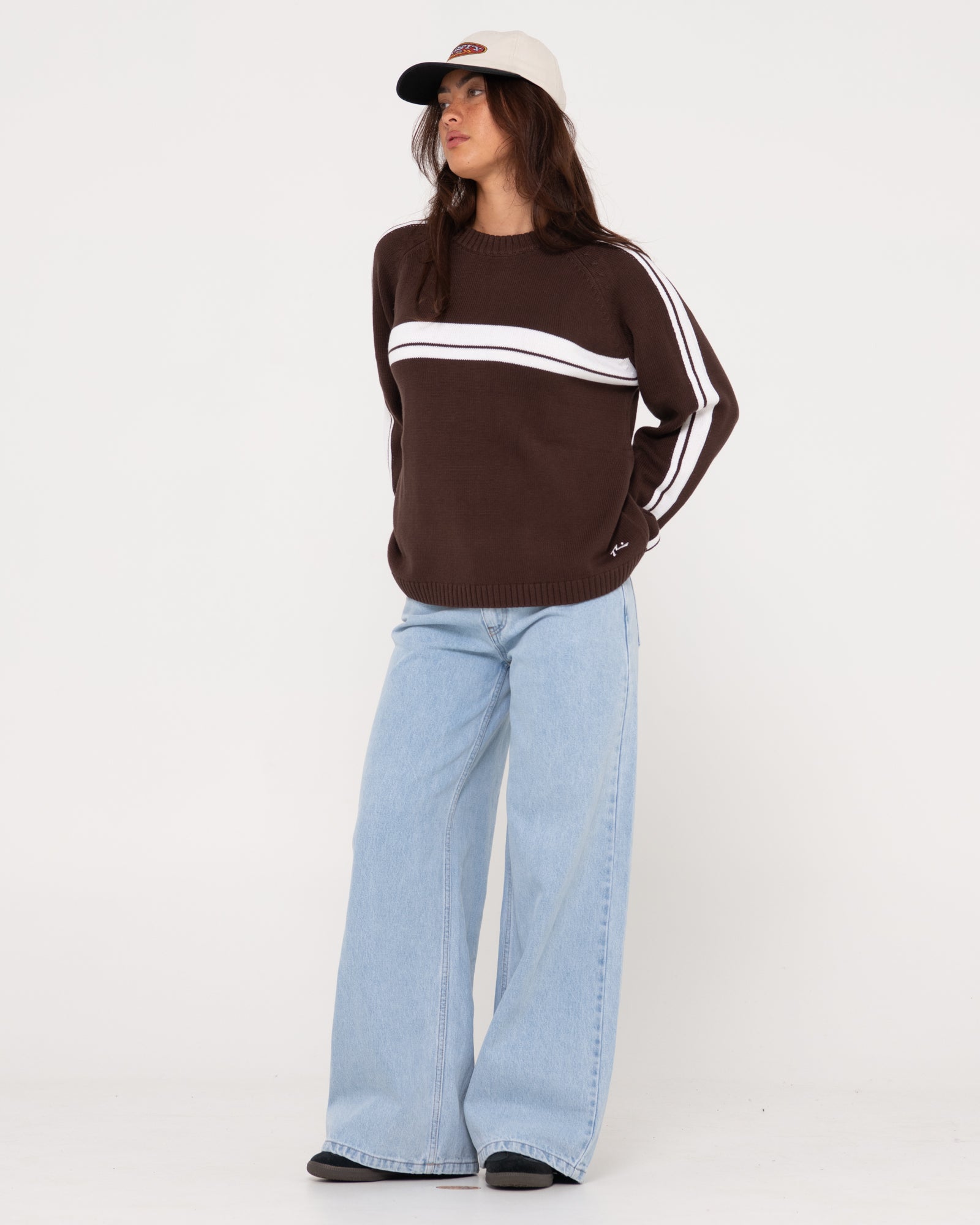 White Lines Oversized Crew Neck Knit