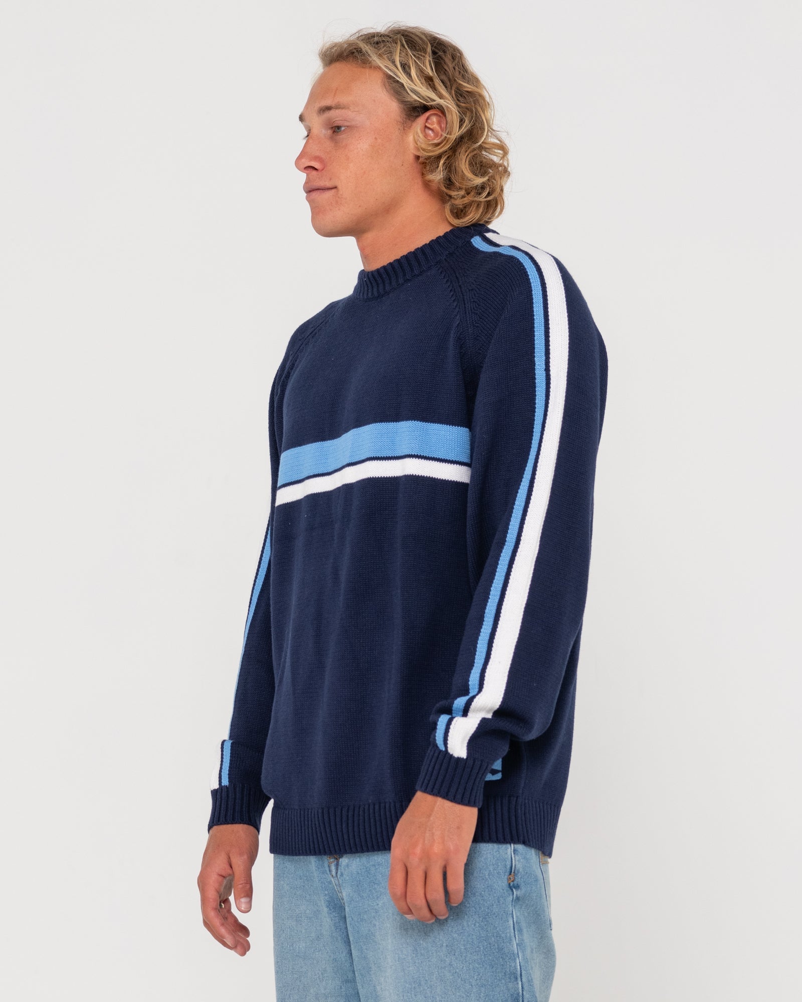 White Lines Crew Neck Knit Sweater