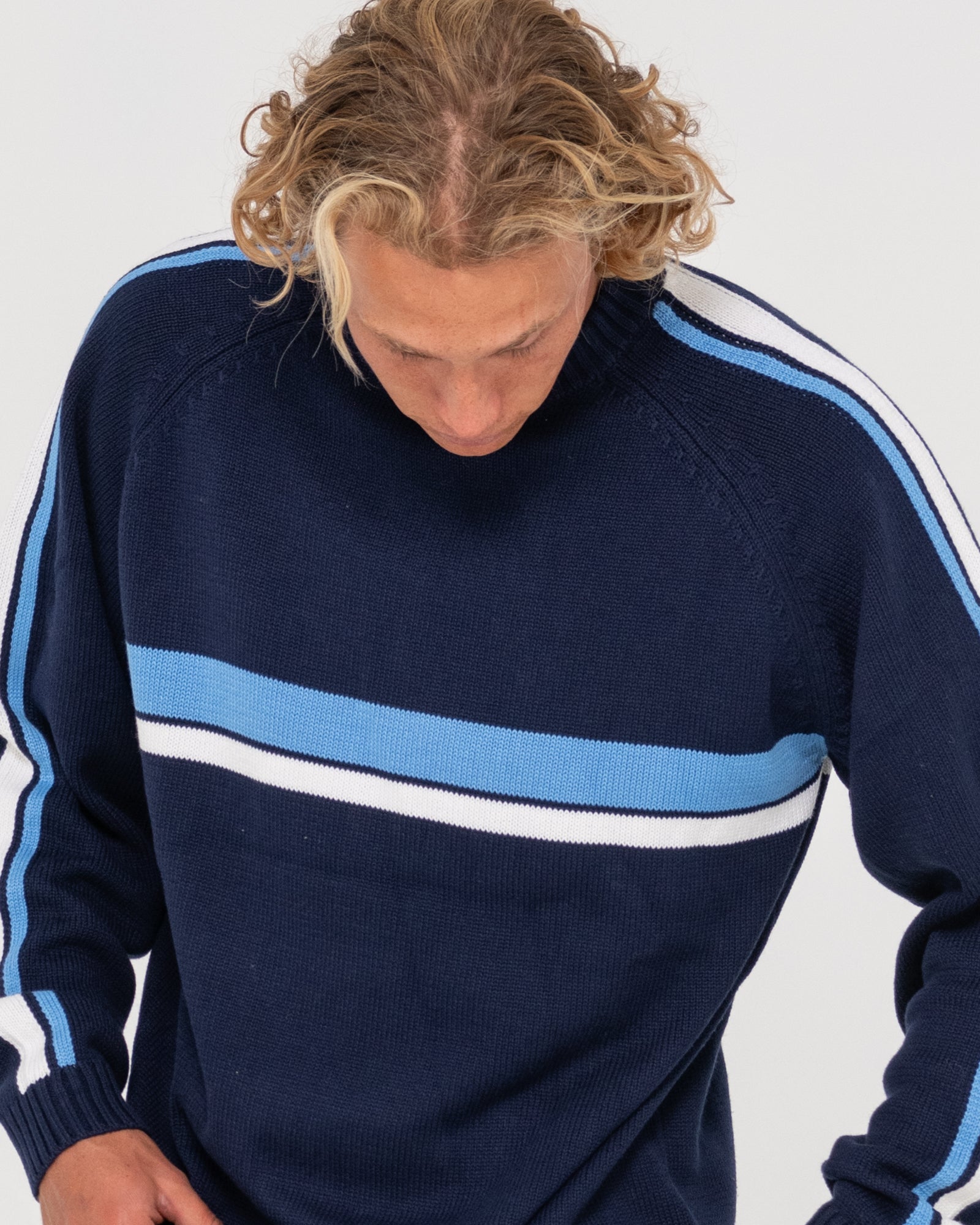 White Lines Crew Neck Knit Sweater