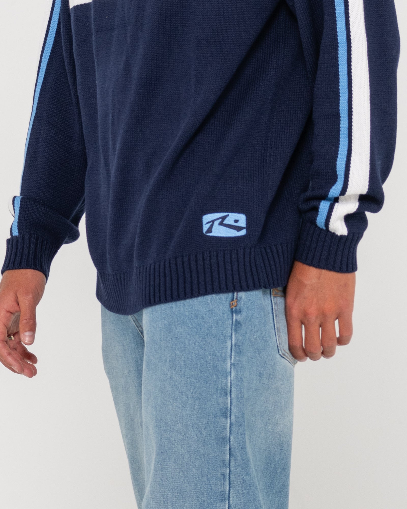 White Lines Crew Neck Knit Sweater