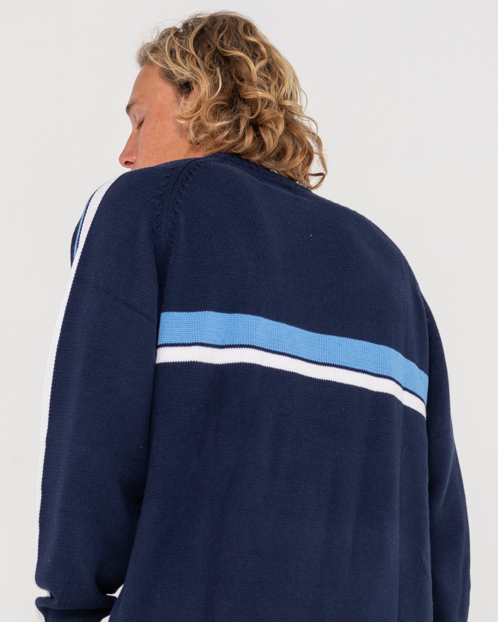 White Lines Crew Neck Knit Sweater