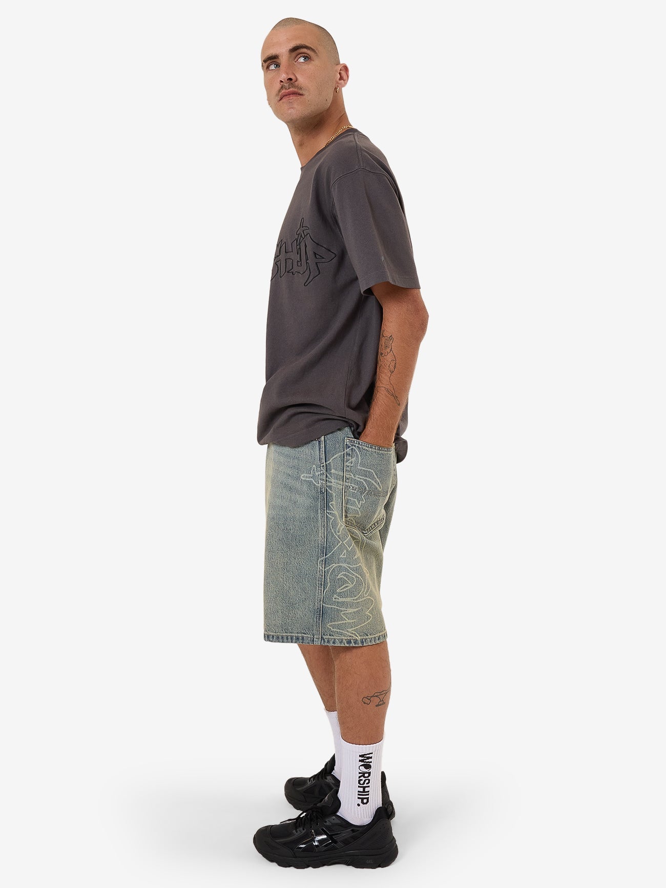 Throws Big Dawg Jean Short - Garage Grime Blue