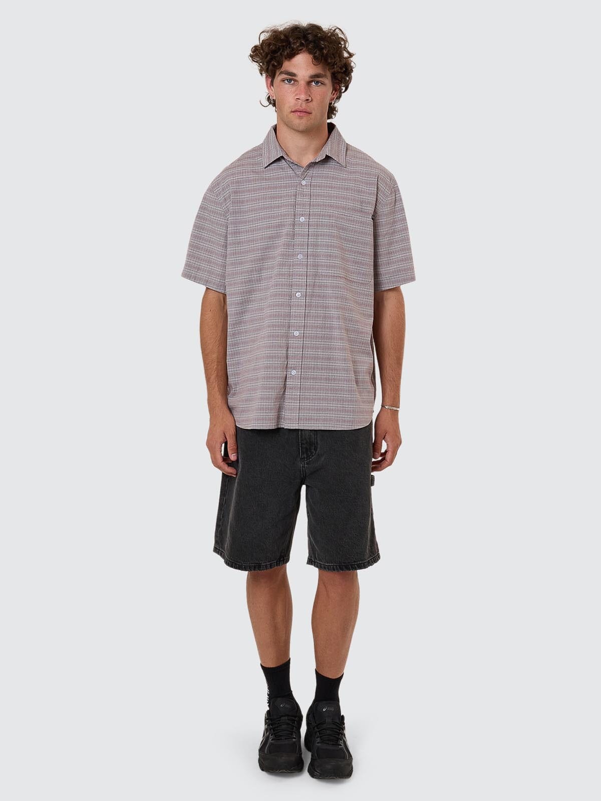 Minimal Thrills Stripe Check Short Sleeve Shirt