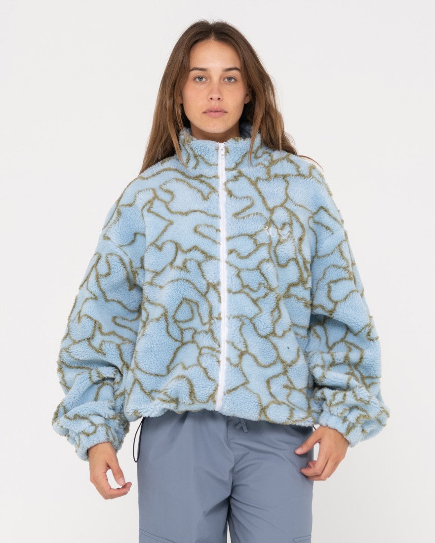 Low Tides Printed Zip Through Sherpa Fleece