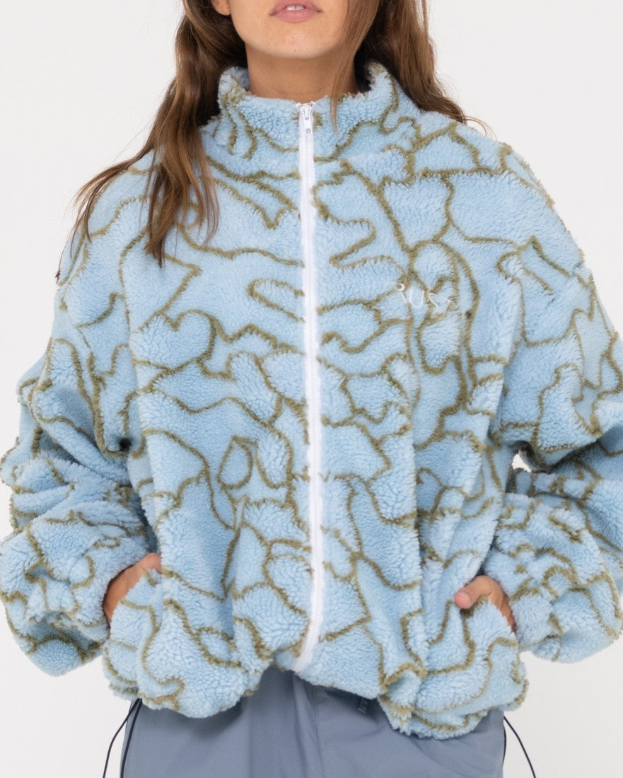 Low Tides Printed Zip Through Sherpa Fleece