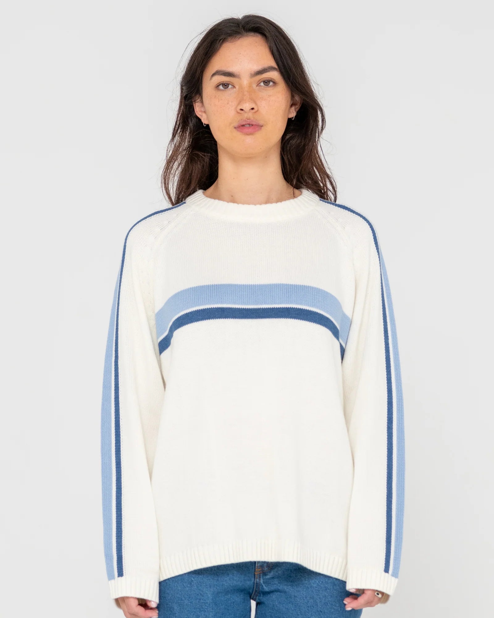 White Lines Oversized Crew Neck Knit