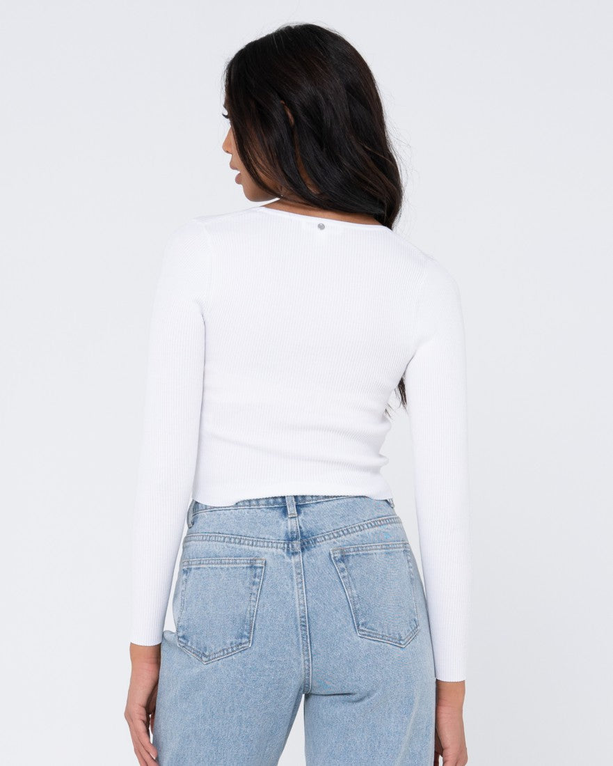 Rusty Charis Low Neckline Long Sleeve Knit Top White