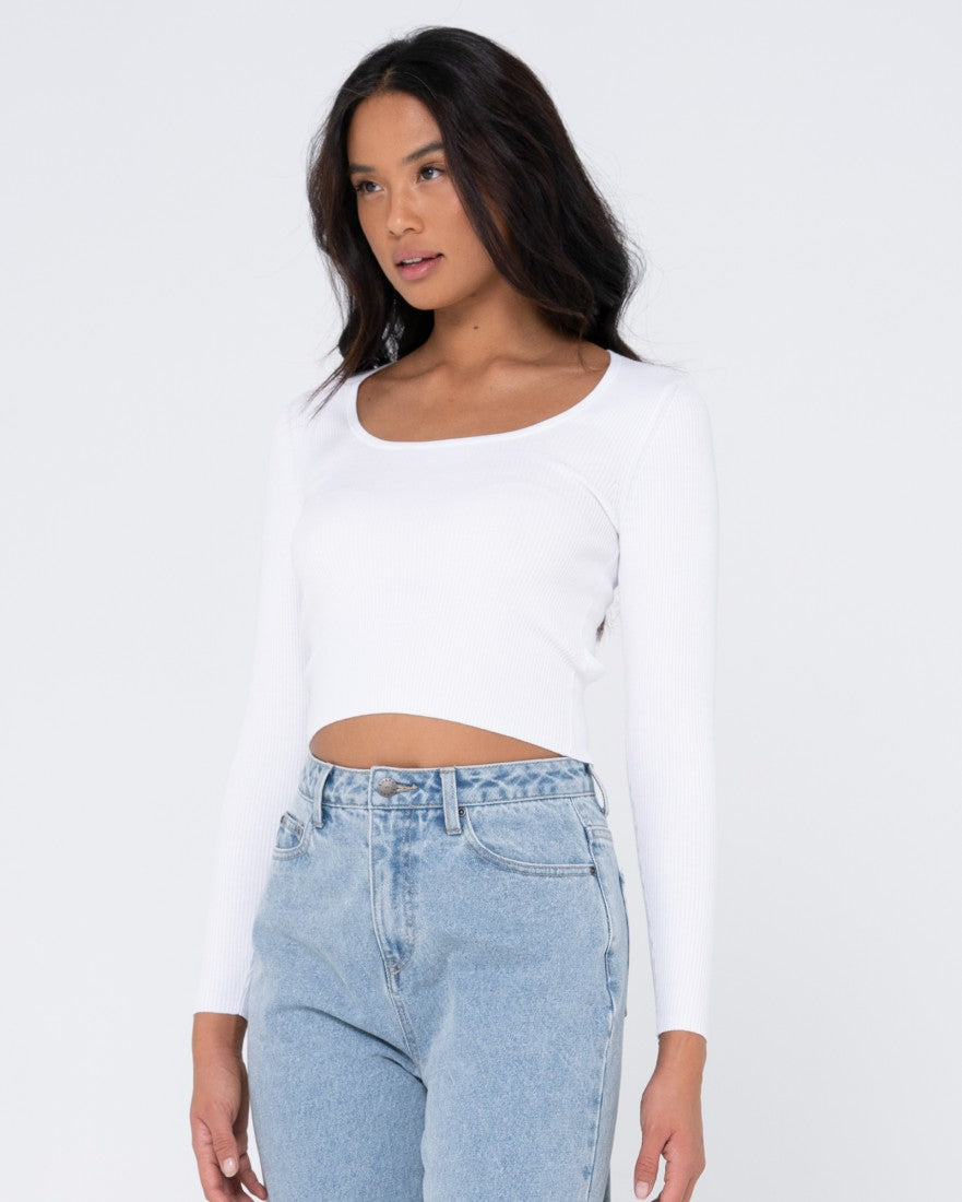 Rusty Charis Low Neckline Long Sleeve Knit Top White