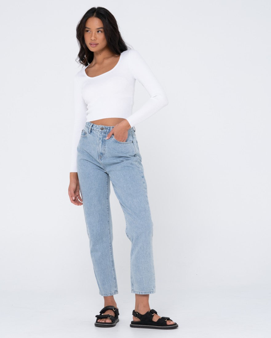 Rusty Charis Low Neckline Long Sleeve Knit Top White