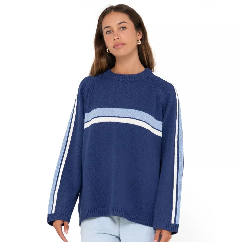 White Lines Oversized Crew Neck Knit