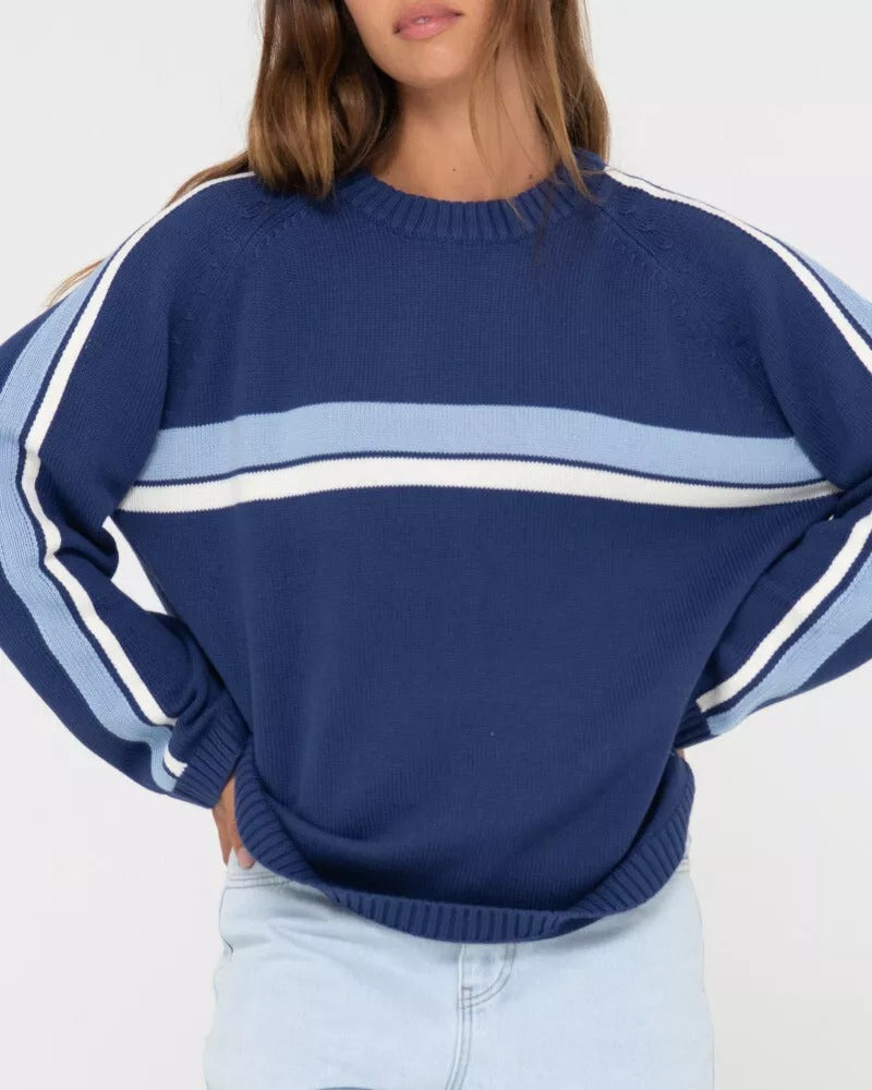 White Lines Oversized Crew Neck Knit