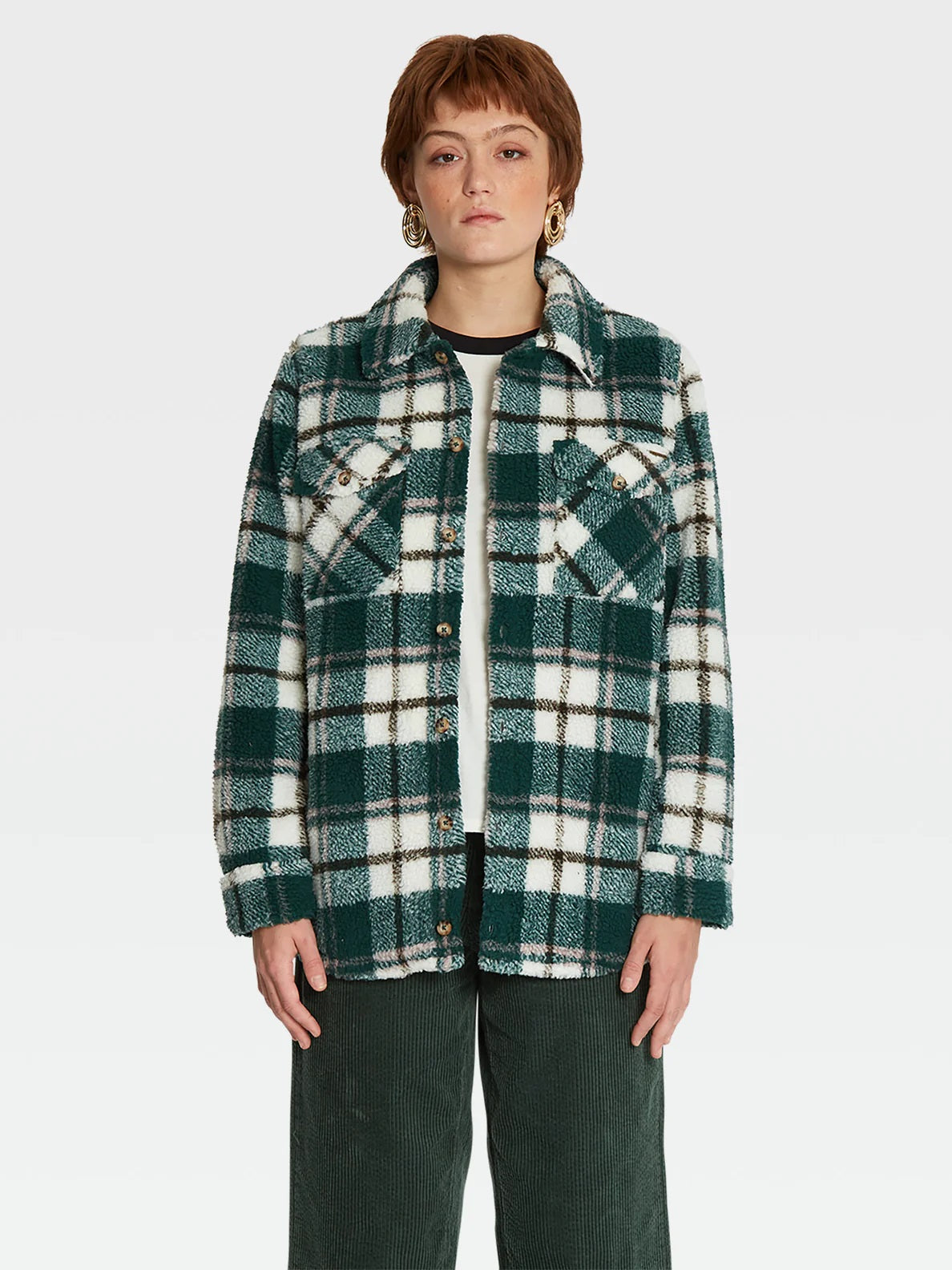 Volcom Silent Sherpa Plaid Jacket Dark Pine