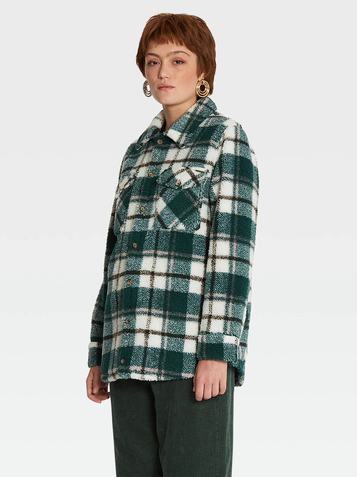 Volcom Silent Sherpa Plaid Jacket Dark Pine