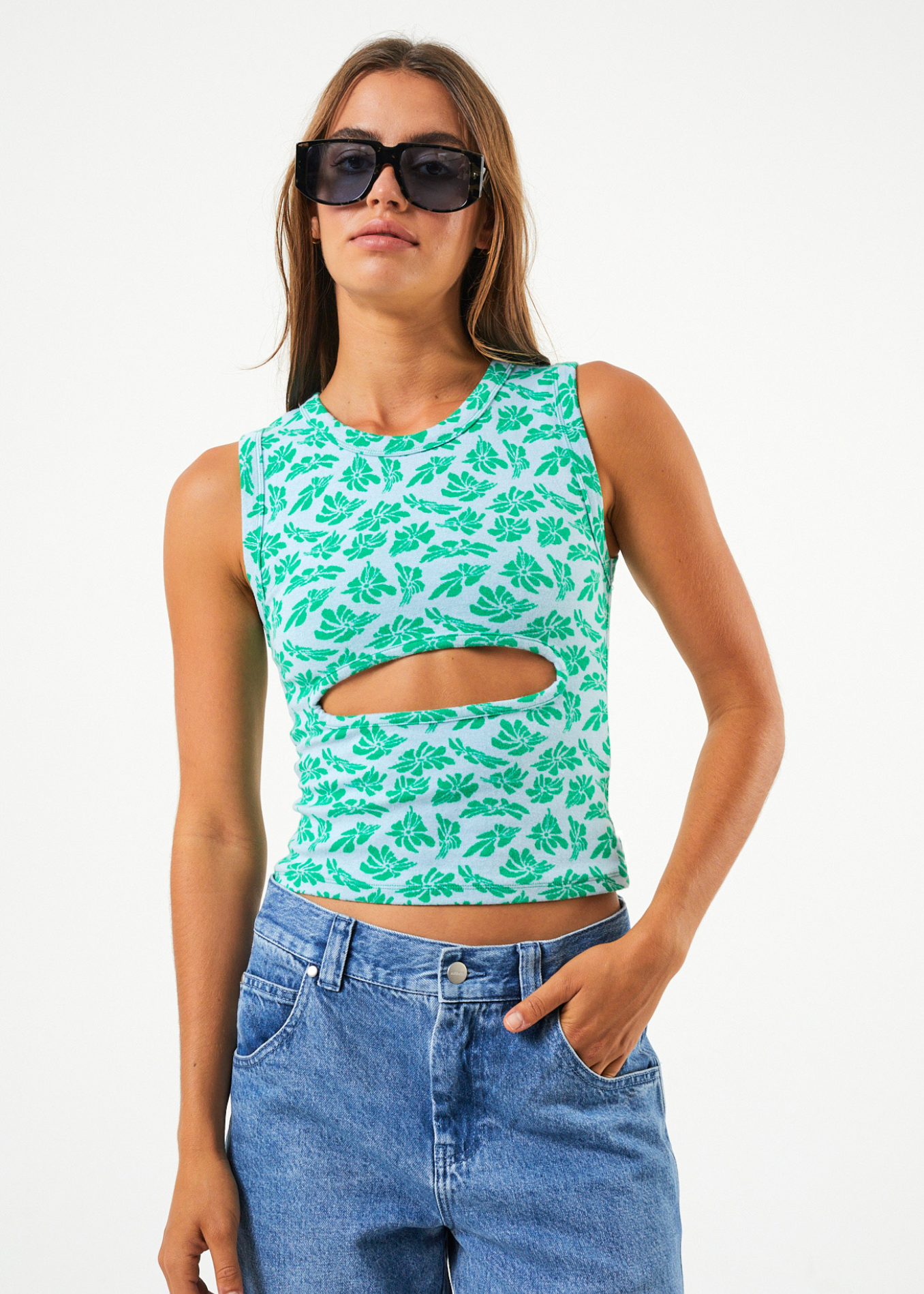 See You - Recycled Cut Out Sleeveless Top - Powder Blue