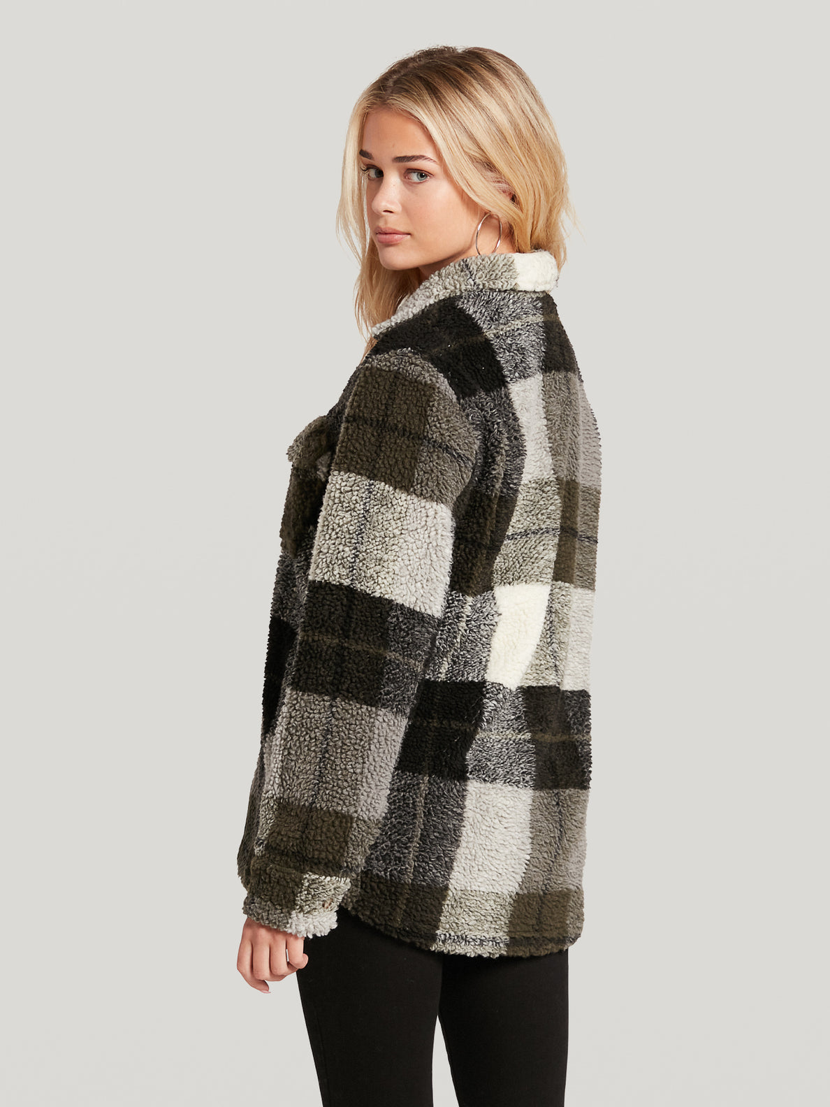 Volcom Silent Sherpa Plaid Jacket Army Green Camo