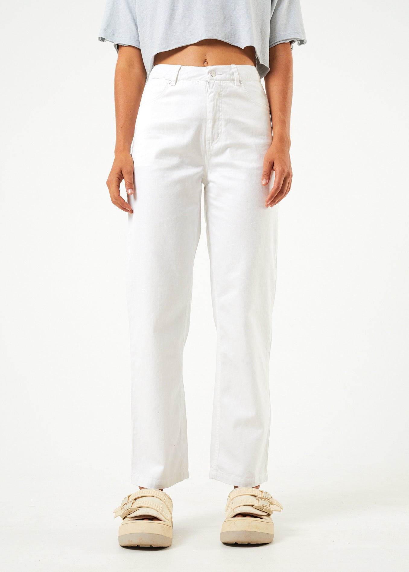 Afends Shelby - Hemp Twill High Waist Wide Leg Pant White
