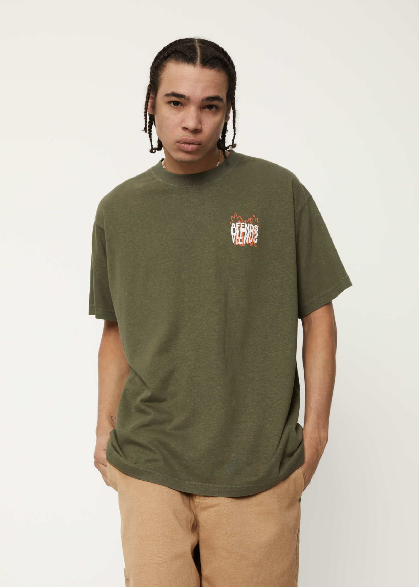 Vibrations - Hemp Boxy Graphic T-Shirt - Cypress