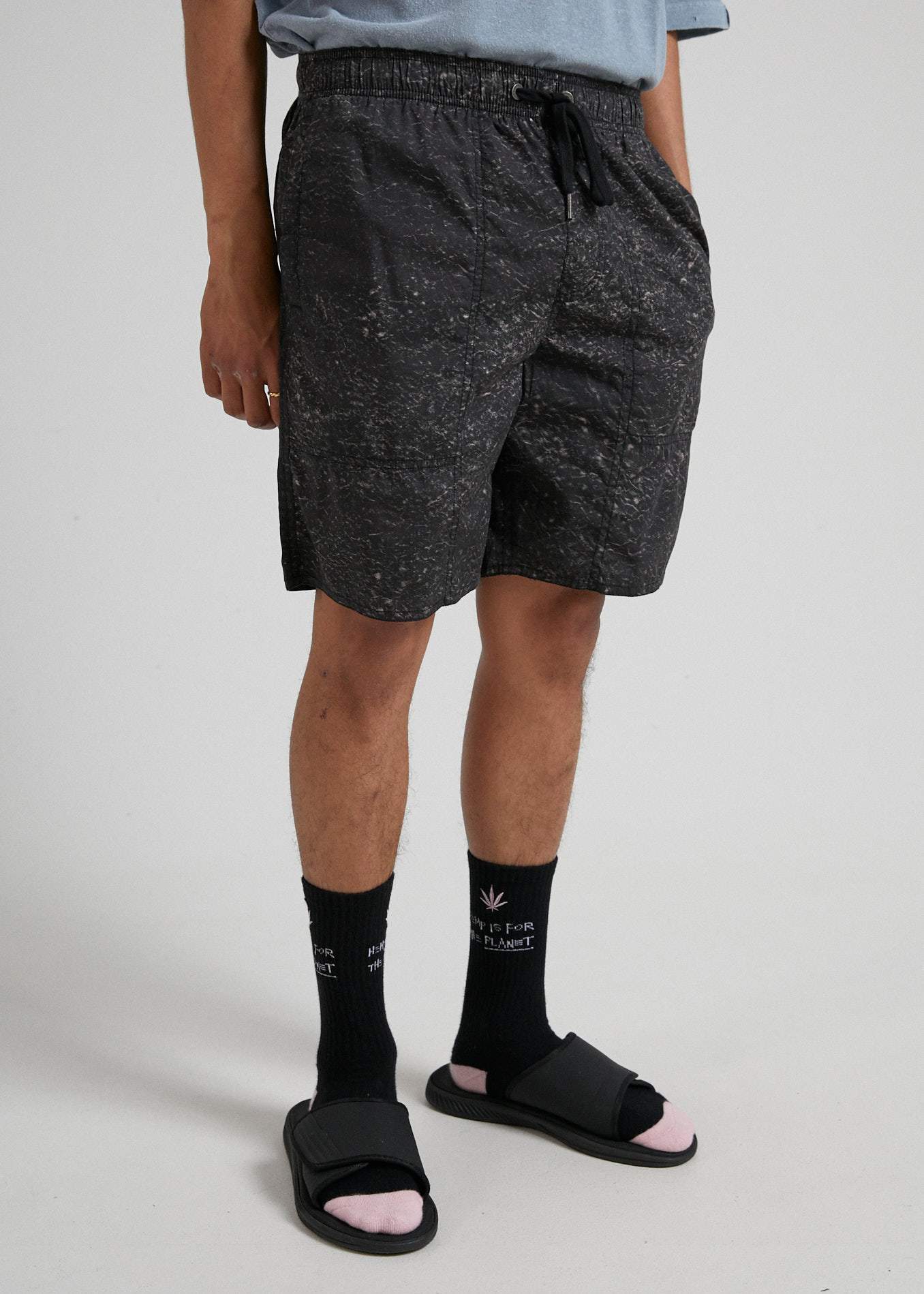 Afends Baywatch Acids - Elastic Waist Boardshort - Black Acid Wash Black acid wash