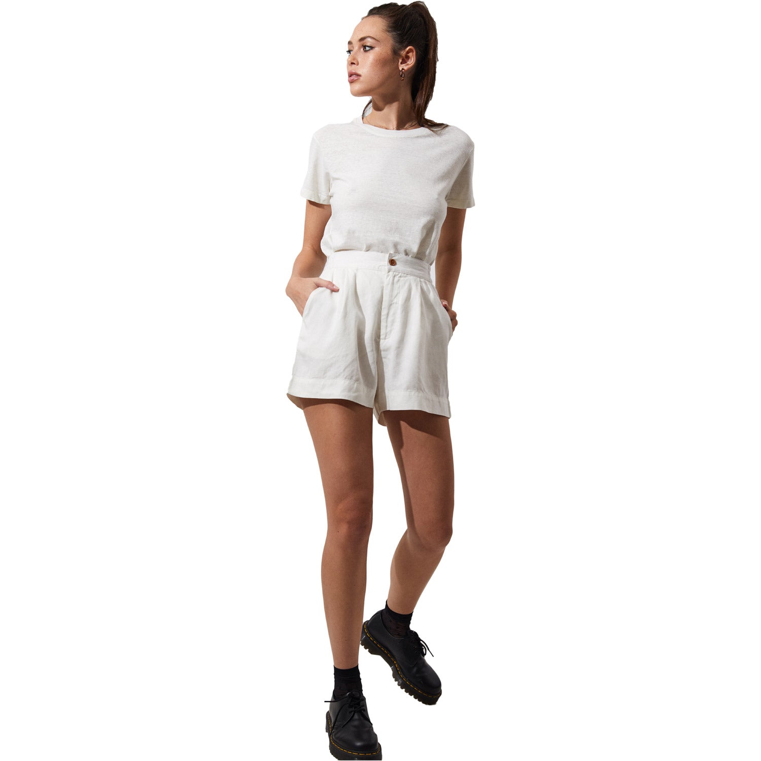 Afends Jen Hemp Ruched Short White