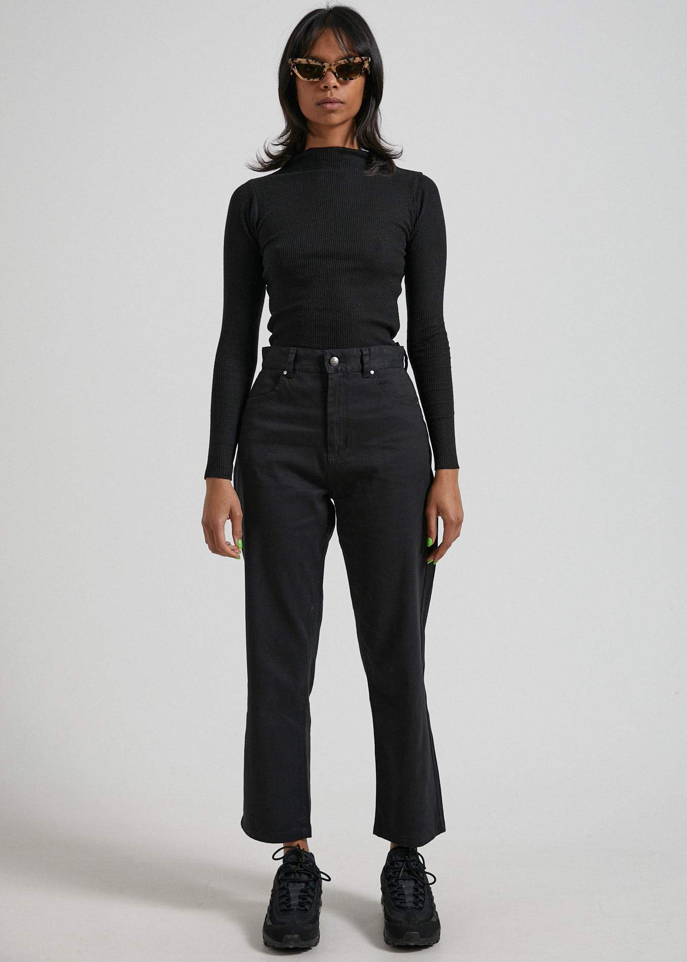 Afends Shelby - Hemp Twill High Waist Wide Leg Pant - Off White Black