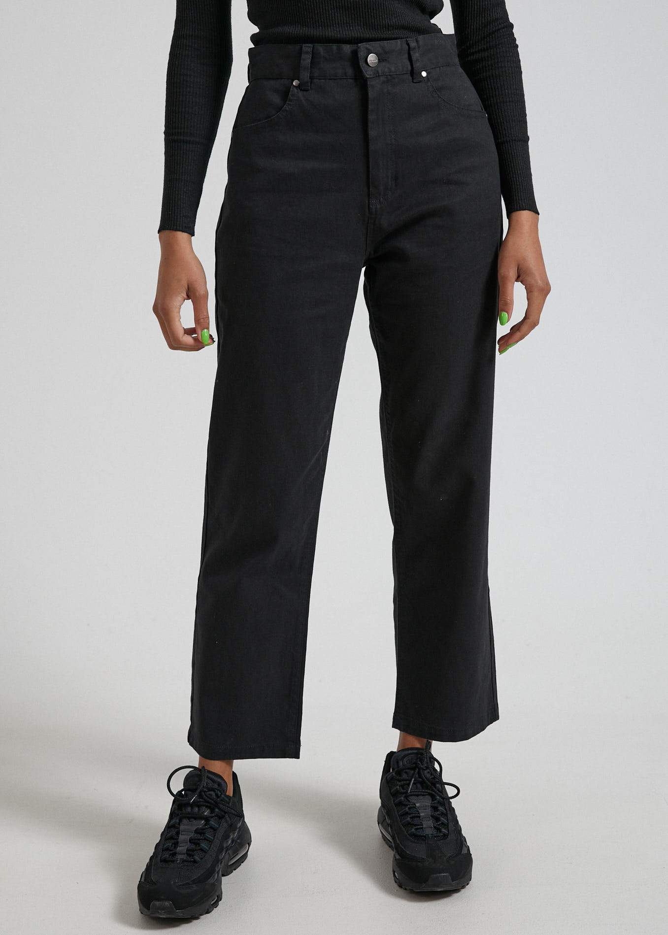 Afends Shelby - Hemp Twill High Waist Wide Leg Pant - Off White Black