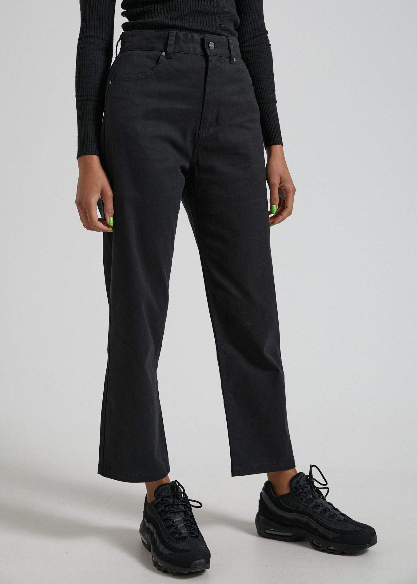 Afends Shelby - Hemp Twill High Waist Wide Leg Pant - Off White Black