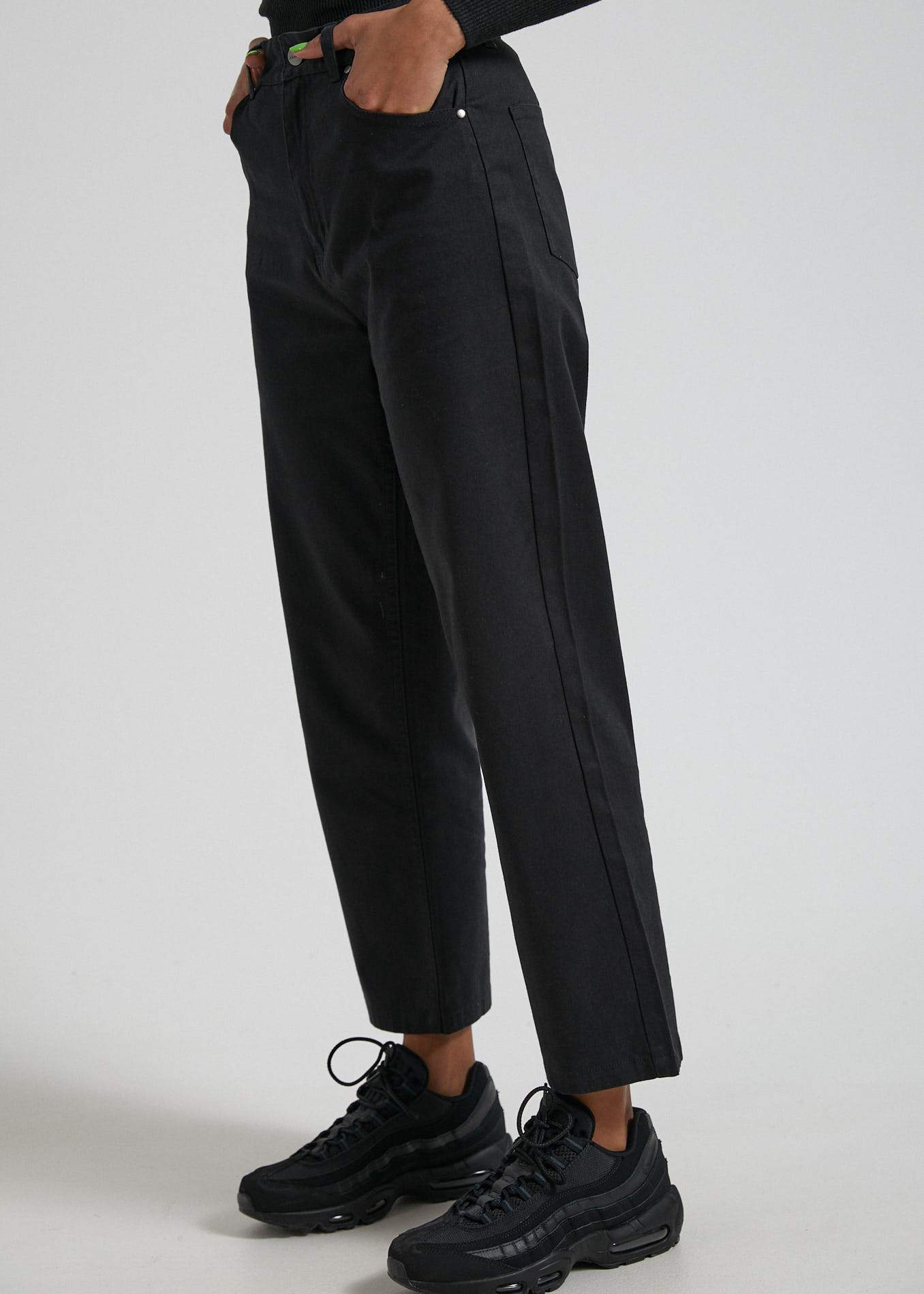 Afends Shelby - Hemp Twill High Waist Wide Leg Pant - Off White Black