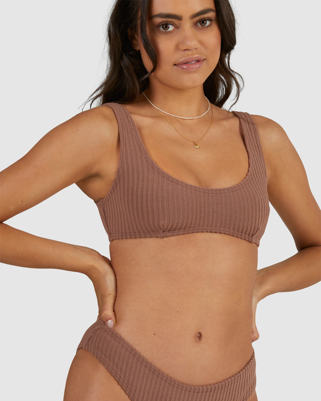 Billabong Terry Rib Bralette Bikini Top COCOA
