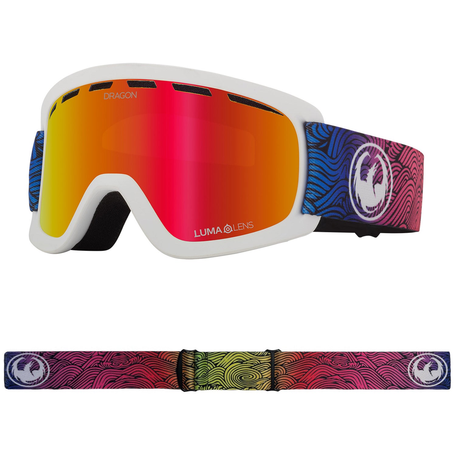 Dragon LIL D Asian Fit Snow Goggles 2023 Curly Lumalens Red Ion Lens