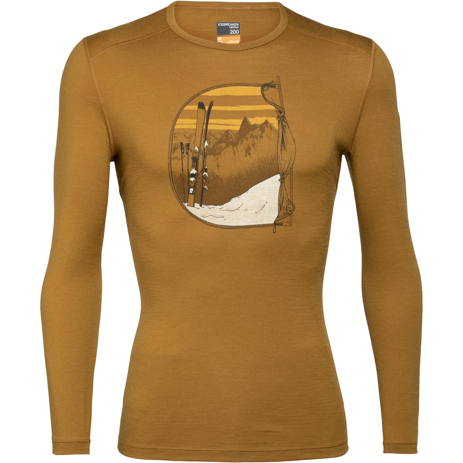 Icebreaker Mens 200 Oasis Mt Blanc Rise Long Sleeve Crewe Thermal Top Curry