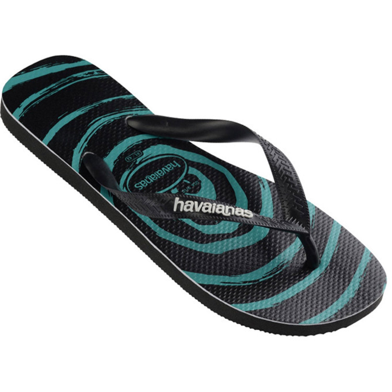 Kids Top Print Whirl Thongs Black Black