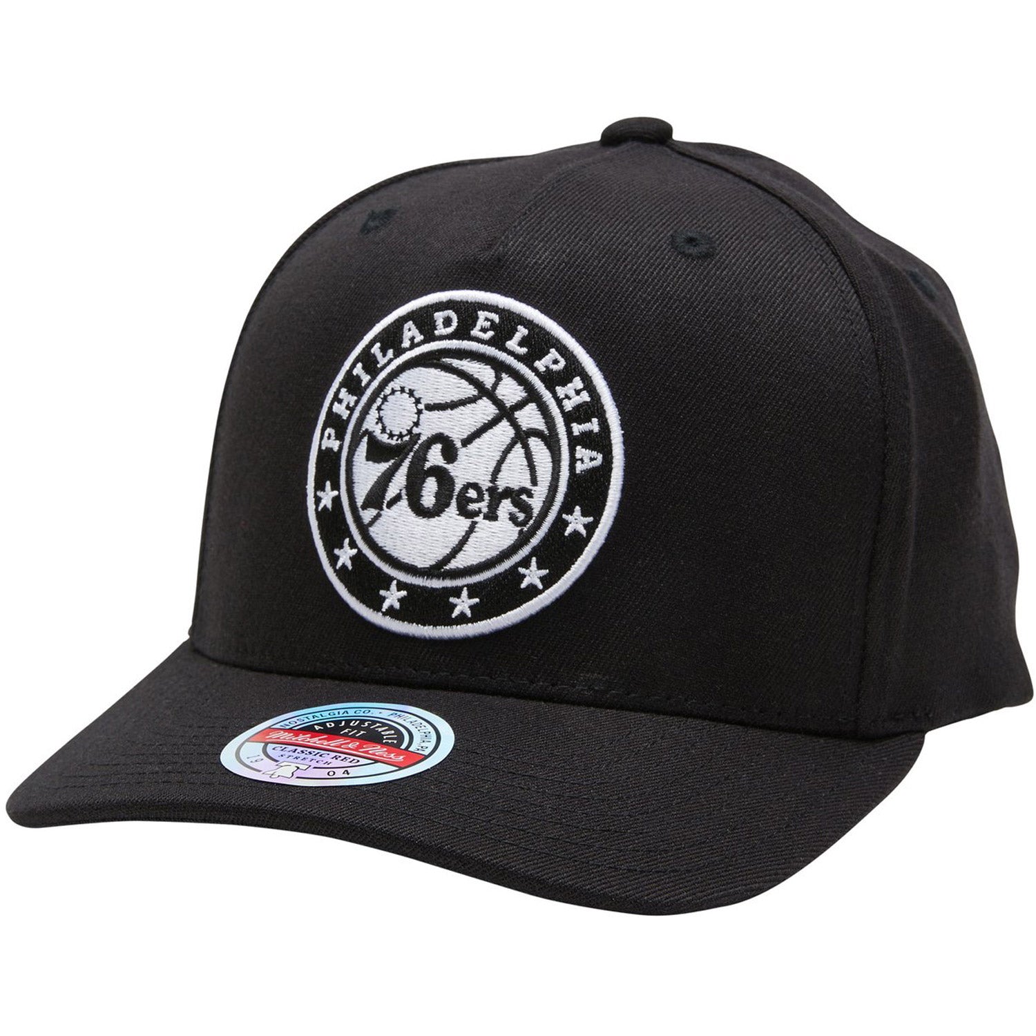 Mitchell & Ness Philadelphia 76ers Black & White Team Logo Classic Snapback