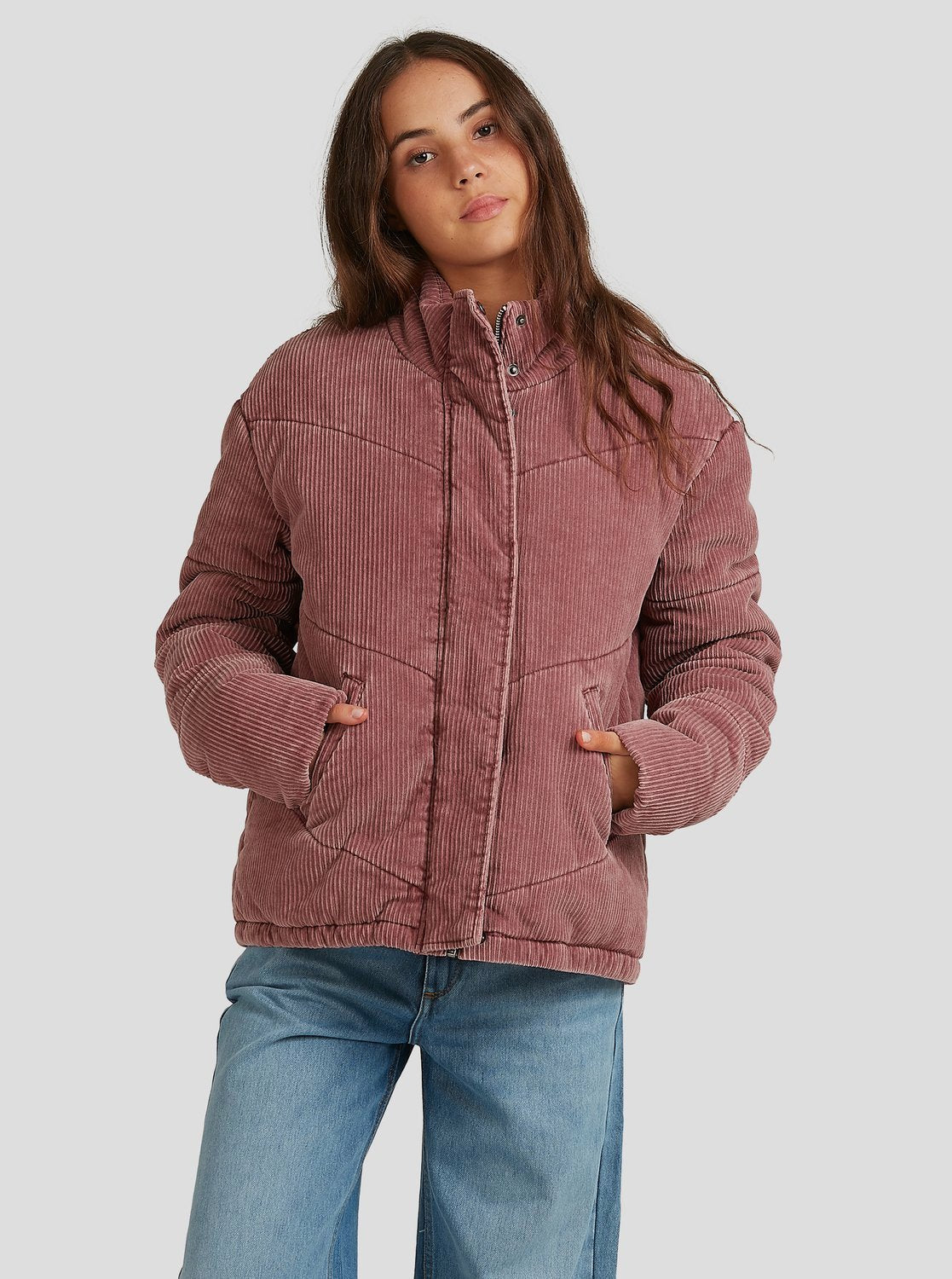 Roxy Womens Cross The Line Corduroy Puffer Jacket Marsala