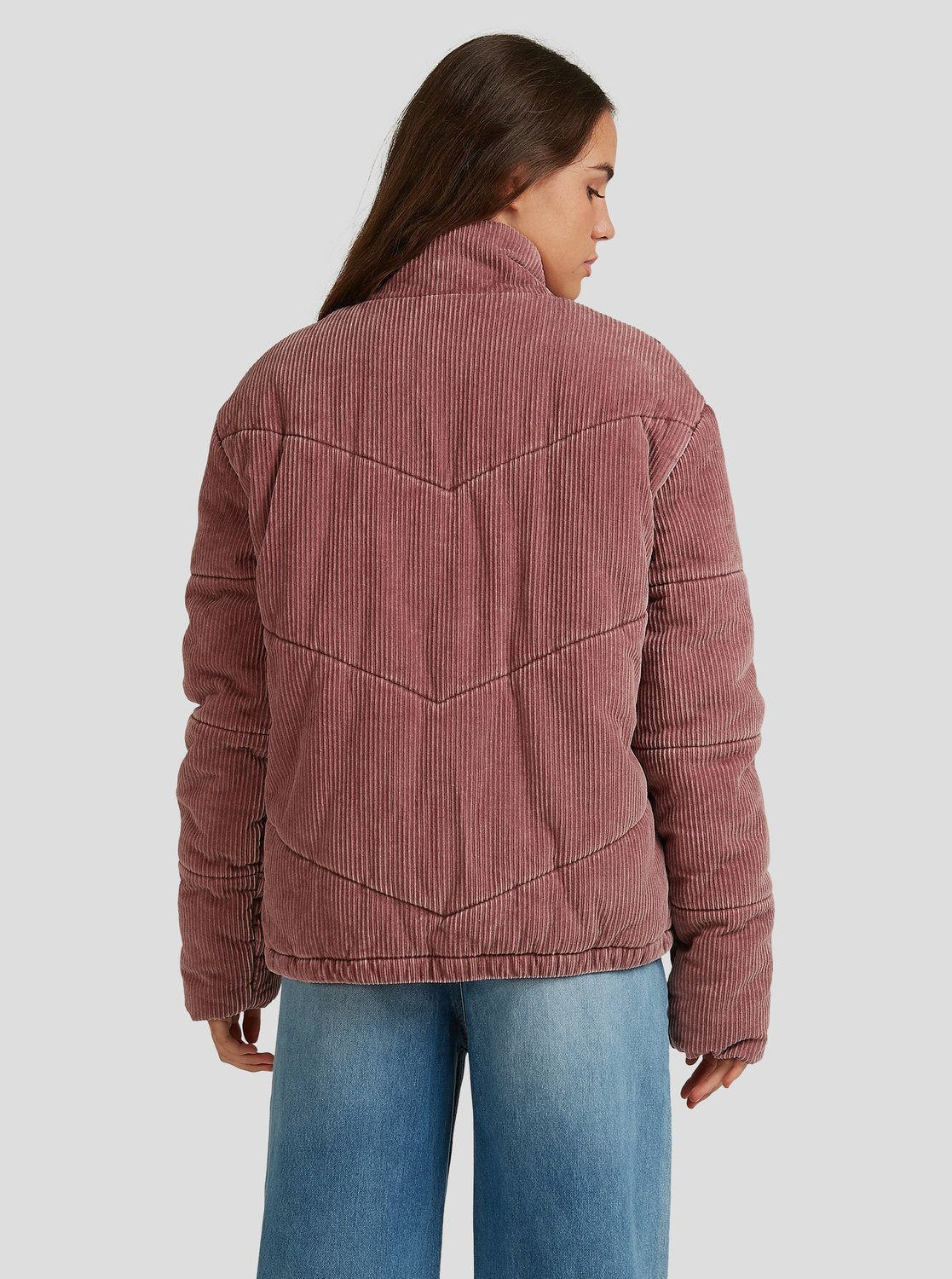 Roxy Womens Cross The Line Corduroy Puffer Jacket Marsala