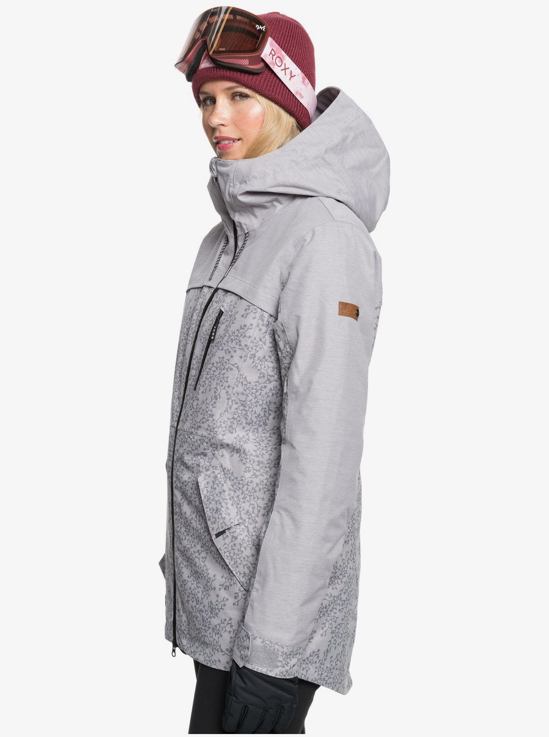 Roxy Womens Stated Parka Snow Jacket Heather grey blurry flowers