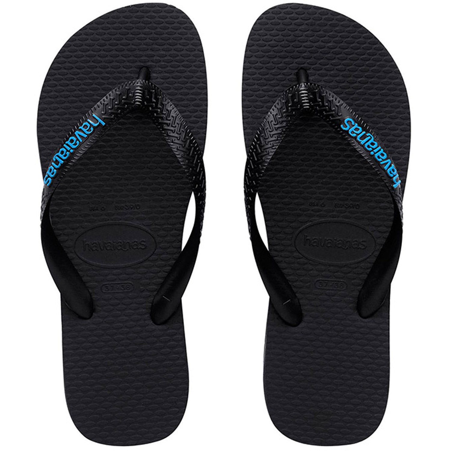Rubber Logo Thongs Black Blue
