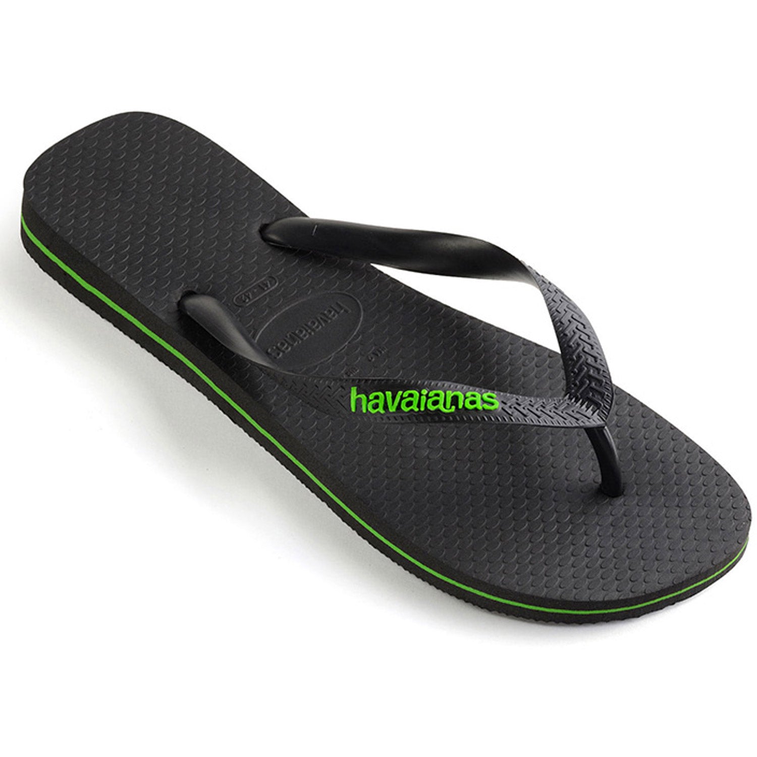 Rubber Logo Thongs Black Neon Green