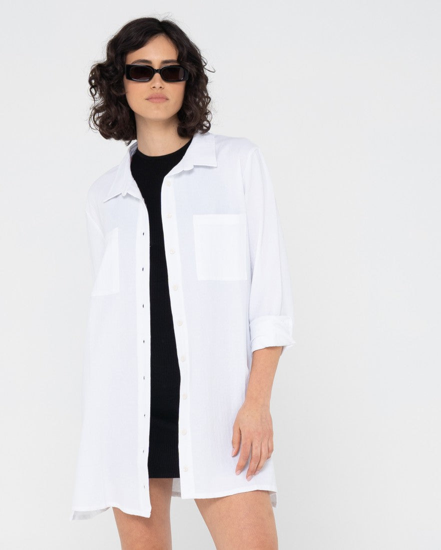 Rusty Sicily Beach Shirt Dress WHITE
