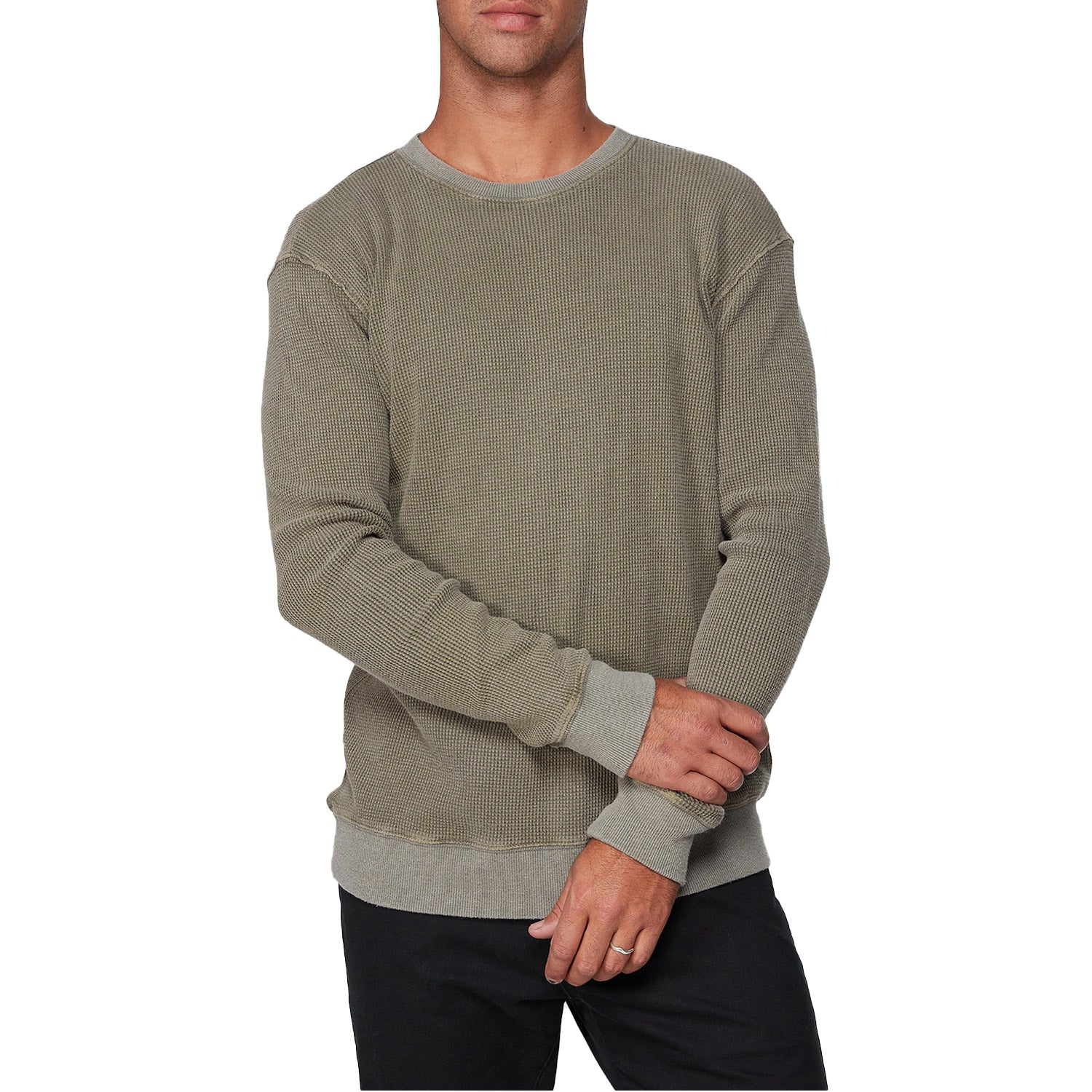 Rvca Carded Waffle Crew Dusty Olive