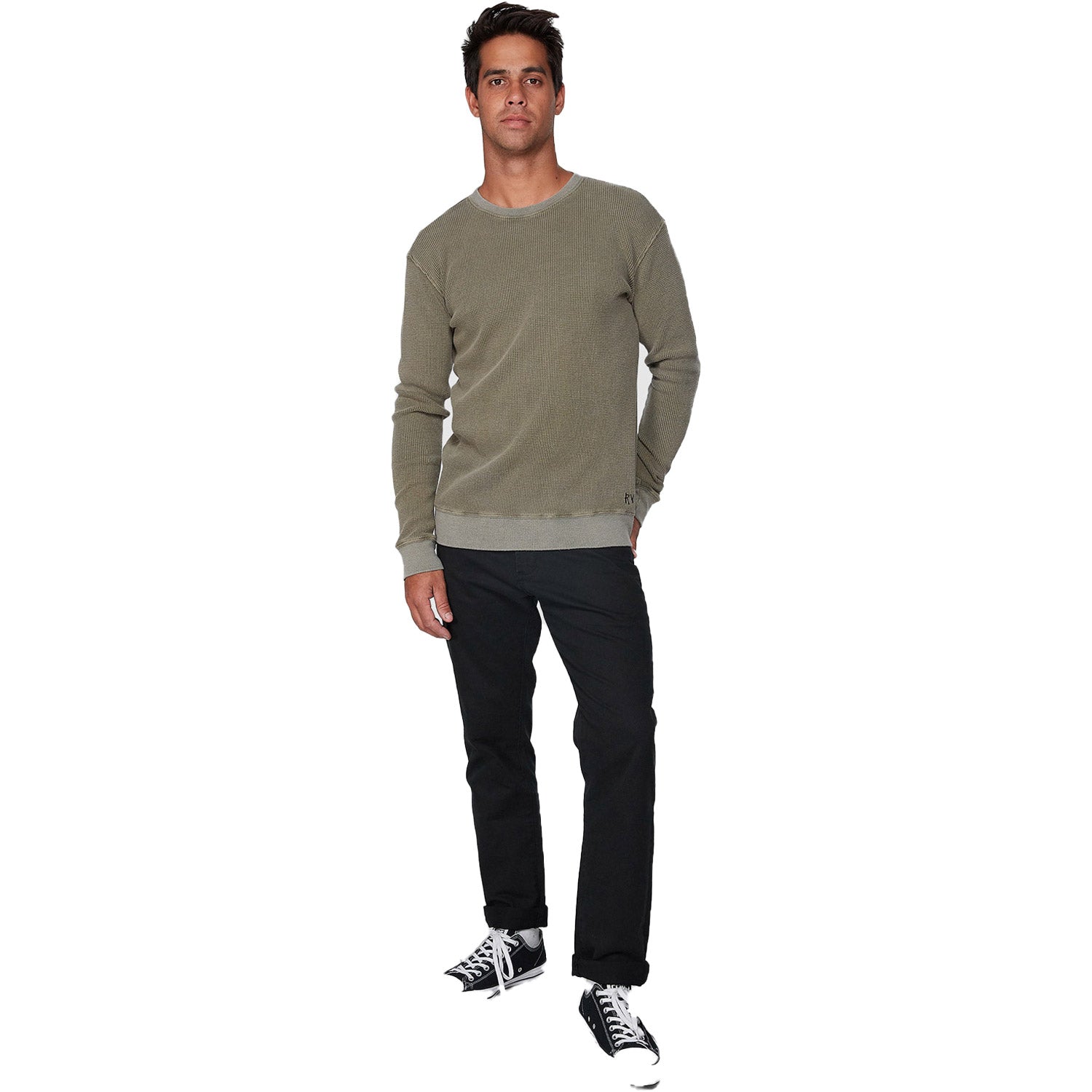 Rvca Carded Waffle Crew Dusty Olive